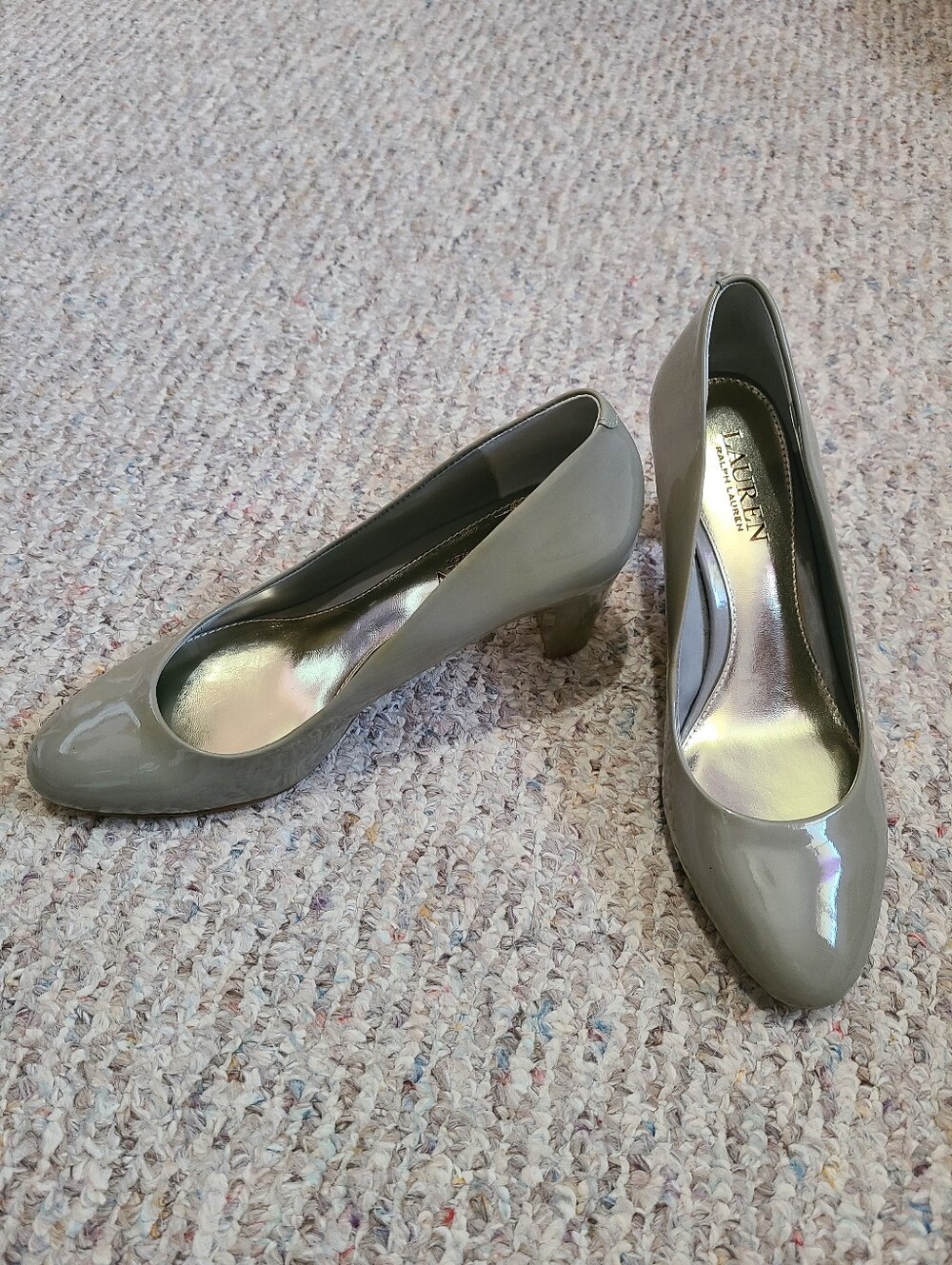 Lauren Ralph Lauren Taupe Patent Mid Heel Pumps